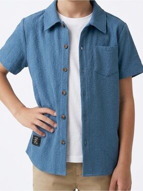 Classic Blue Short-Sleeve Button-Front Shirt for Kids